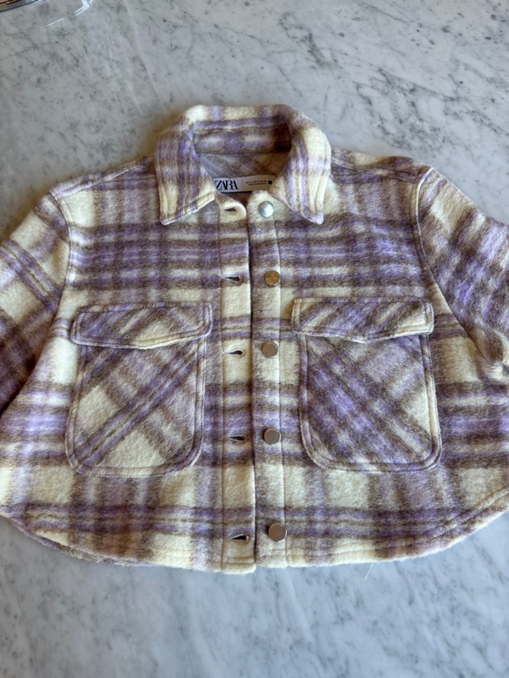Zara Wool Blend Plaid Crop Shacket - Picture 4 of 6